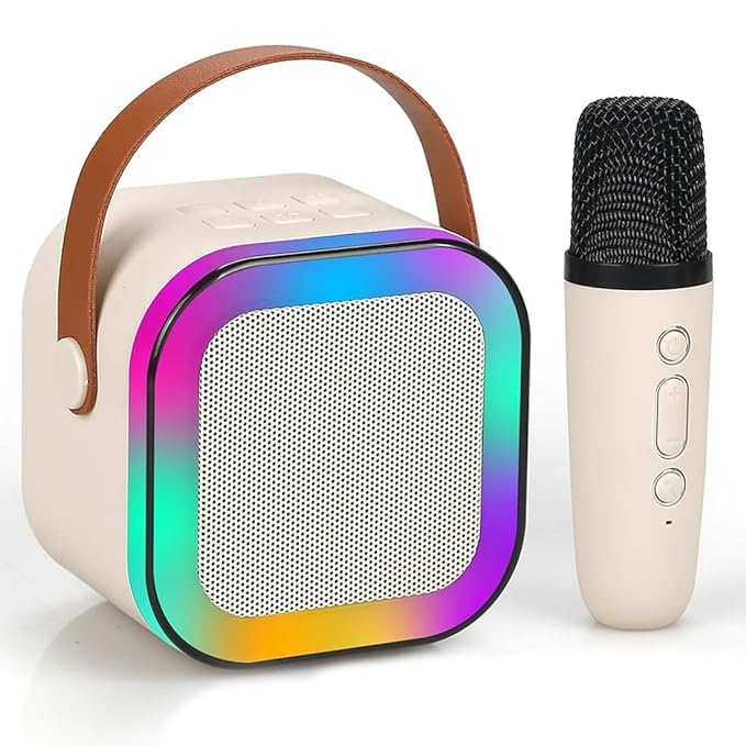 Mini Karaoke Machine for Kids, Portable Bluetooth Karaoke Speaker with Wireless Microphones for Ideal Gifts for Girls Boys