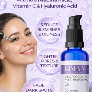 Kiaeva  10% Niacinamide Face Serum with Vit C and Hyaluronic | Skin Clarifying, Blemishes & Pore Care for All Skin Types | 30ml (Pack of 1) Hover